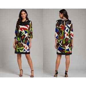 Cache Black Red Green White Lot 2 Pcs Bundle Silk Sequin Dress New $198 NWT Sz M